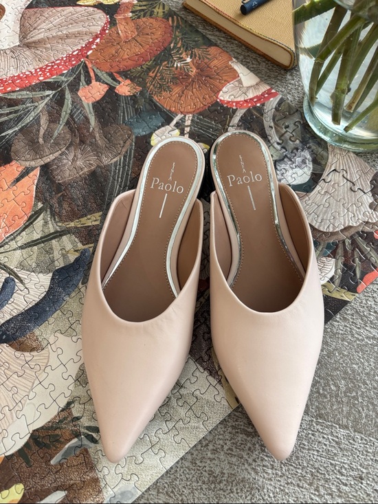 Paolo Shoes - Paolo Nude Pointed Toe Mules | Minimal Chic Slip-On Heels | Size 5.5